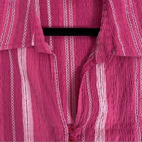 Carroll Reed Sleeveless Top Sz 1X Cotton Pink Seersucker Popover V Neck - Picture 3 of 9